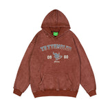 Men Fall Outfits Hooded Sweater Retro Washed Distressed Printed Loose Hoodie