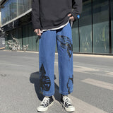 Butterfly Printed Jeans Loose Straight Cropped Pants Printed Big Bowknot Jeans for Men
