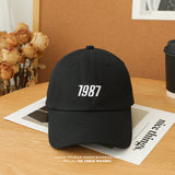 Joe Goldberg Hats1987 Embroidered Hat Men's and Women's Soft Top Curved Brim Baseball Cap Outdoor Sun-Poof Peaked Cap