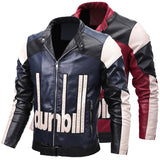 Two Tone Leather Jacket Color Matching Casual Men's Leather Coat Stand Collar Spring and Autumn Leather Jacket Youth Coat