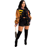 Cheerleader Letterman Jacket Multicolor Printing Button Press