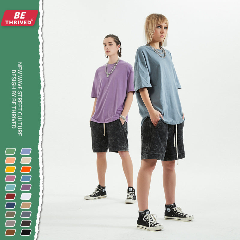 Men's Spring and Summer Basic Style Loose Large Size Retro Sports Solid Color Short Sleeve Men's T-shirt Men Top