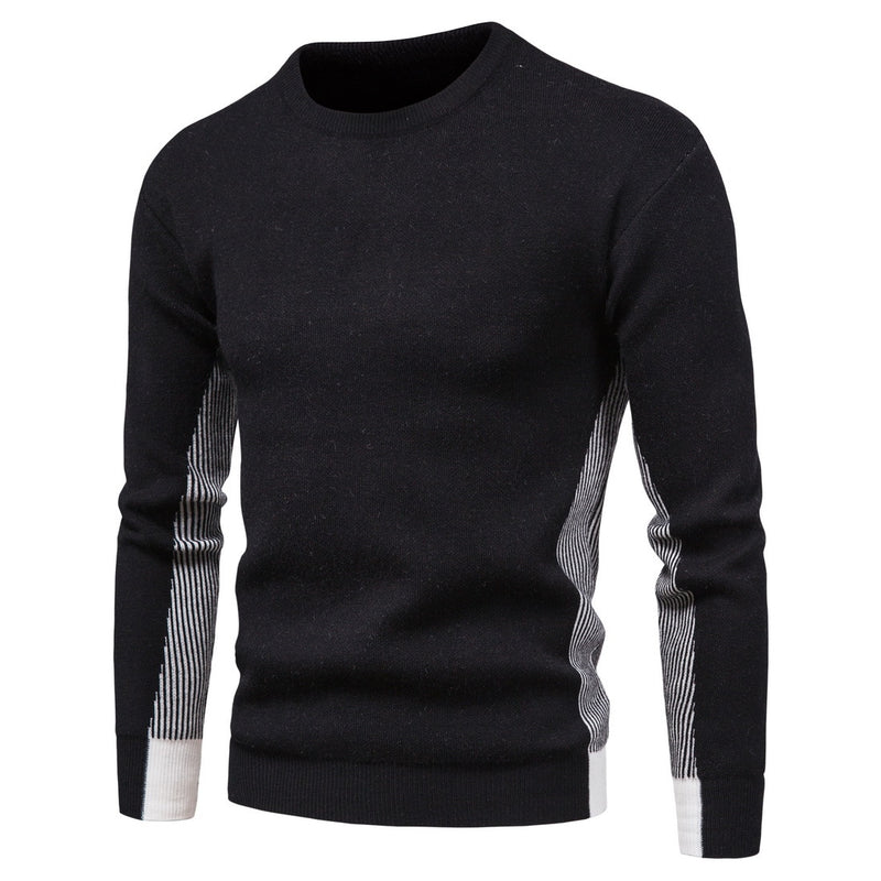 Men Pullover Sweater Autumn Foreign Trade Men's Knitwear round Neck Contrast Color Sweater Bottoming Shirt