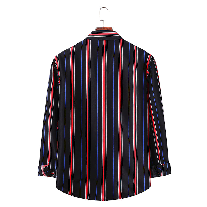 Men's Striped Long Sleeve plus Size Retro Sports Youth Fashion Trends Business Casual Men Shirt