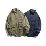 Men Shacket Long Sleeve Autumn Shirt Autumn Shirt Solid Color Casual Retro Loose Casual Shirt Men