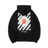 Autumn And Winter Joint Name Lightning Small Chrysanthemum Velvet Padded Hooded Sweatshirt Men And Women Same Style