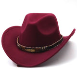 Wester Hats Metal Leaf Belt Cowboy Hat Autumn and Winter Woolen Bowler Hat Wide Brim Jazz Felt Cap