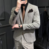 Men Suit Slim Elastic Wide Stripe Two-Piece Set