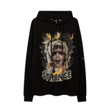 Mens Fall Outfits Portrait Printing Terry Hooded Sweater Couple Loose Top