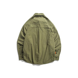 Men Shacket Long Sleeve Autumn Shirt Autumn Solid Color Jacket Lapel Pocket Top