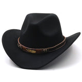 Wester Hats Metal Leaf Belt Cowboy Hat Autumn and Winter Woolen Bowler Hat Wide Brim Jazz Felt Cap