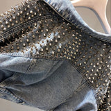 Studded Denim Jacket Spring Short Washed Denim Jacket Women's Jacket