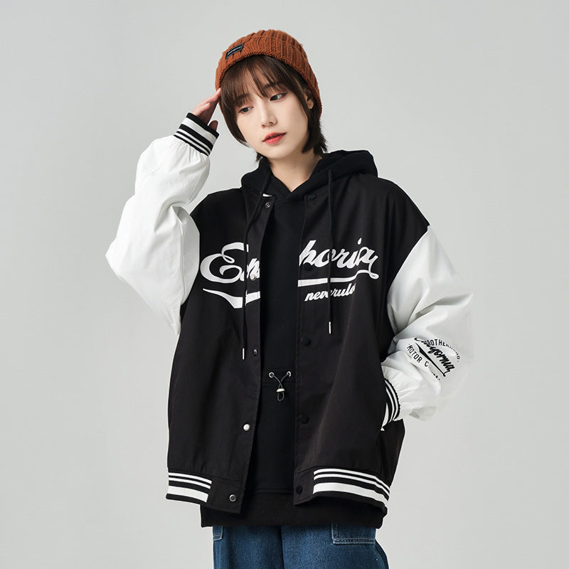 Men's Spring Personality Contrast Color Stitching Baseball Collar plus Size Retro Sports Jacket Coat Men Jacket Men Jacket