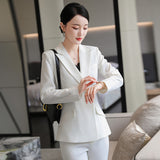 Women Pants Suit Uniform Designs Formal Style Office Lady Bussiness Attire White And White Collar Workwear Suit