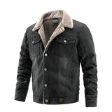 Urban Leather Jacket Men's Denim Coat Fall/Winter Jacket Fleece-Lined Warm