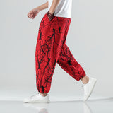 Men Casual Pants plus Size Loose Trousers Summer Men Printed Harem Pants plus Size Loose Cotton Linen Casual Jogger Pants