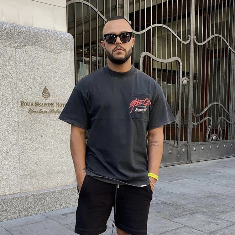 Present Letter Print T Shirt Present Letter Print Washed Distressed Vintage High Street Loose Short Sleeve T-shirt