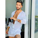 Rave Outfits Men Shorts 2 Piece Set Pure Color Tight Long Sleeve Sexy Jumpsuit