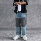 Harajuku Clothing Straight Leg Pant Baggy Pants Men and Women Hip Hop Color Matching Jeans Men and Women Straight-Leg Trousers