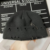 Toque Ring Pin Hip Hop Woolen Cap Autumn Winter Couple Ripped Hat for Men and Women Knitted Hat
