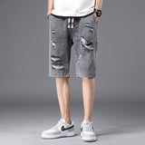 Men Jean Shorts Summer Men's Ripped Denim Shorts Cropped Pants Loose Straight Harem Casual Pants