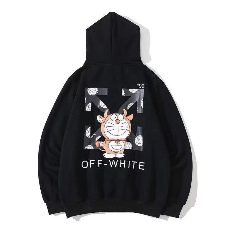 Autumn And Winter Joint Name Horn Doraemon Velvet Padded Hooded Sweatshirt Men And Women Same Style