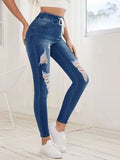 Low Rise Jeans Elastic Waist Jeans Women's High Waist Lace up Slim Fit Stretch Feet Pants Hip Lifting Denim Trousers