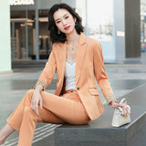 Women Pants Suit Uniform Designs Formal Style Office Lady Bussiness Attire Red Spring and Autumn Fashion Formal Wear Workwear