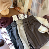 Leather Shorts High Waist Quality Matte Women Fall and Winter Outer Wear Loose Wide Leg Fashionable PU Leather Boot Pants