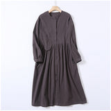 Green Fairycore Dress Japanese Style Design round Neck Dress Mori Style Niche Loose Waist Cardigan Large Swing Skirt A- Line Skirt Autumn