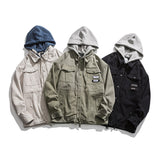 Men's Spring plus Size Retro Sports Casual Multi-Pocket Workwear Hooded Jacket Loose Jacket Men's Coat