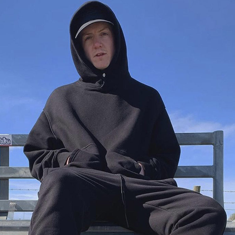 Present Letter Print Hoodie Present Double-Line Solid Color Hooded Sweater