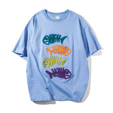 Men's T Shirt Summer Casual Tops Cartoon Fish Embroidered Short Sleeve T-shirt Men's Fashion Brand round Neck Trend Half Sleeve