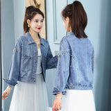 Pearl Jean Jacket Beaded Denim Jacket Women's Short Jacket Top