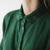 Green Fairycore Dress Idle Style Cotton and Linen plus Size Casual Polo Collar Solid Color Shirt Dress for Women