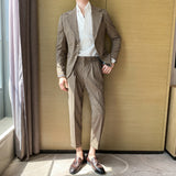 Men Suit Two-Piece Set Slim-Fitting Ankle Length Trousers