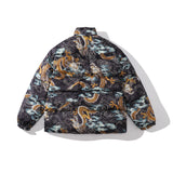 Men Fall Outfits Printed Loose Cotton Padded Jacket Jacket Coat