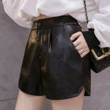 Leather Shorts Casual A- line Leather Pants High Waist Shorts Spring and Autumn Women's Winter Wear Wide Leg