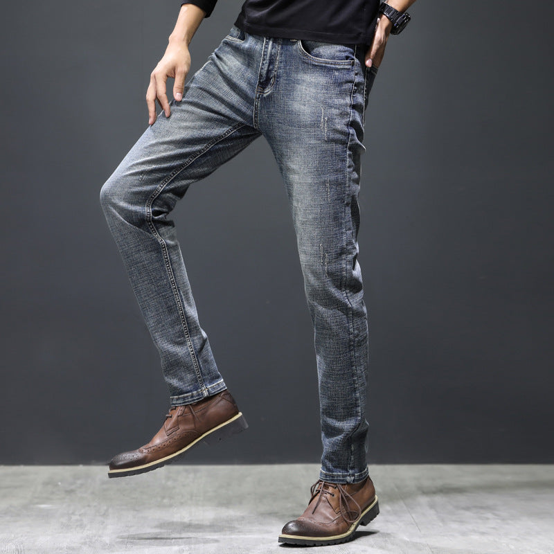 Man Spring Summer Jeans Spring Slim-Fitting Stretch Nostalgic Straight Jeans Men's Jeans