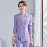 Women Pants Suit Uniform Designs Formal Style Office Lady Bussiness Attire Slim Fit Long Sleeve Suit Fashion Two-Piece Set