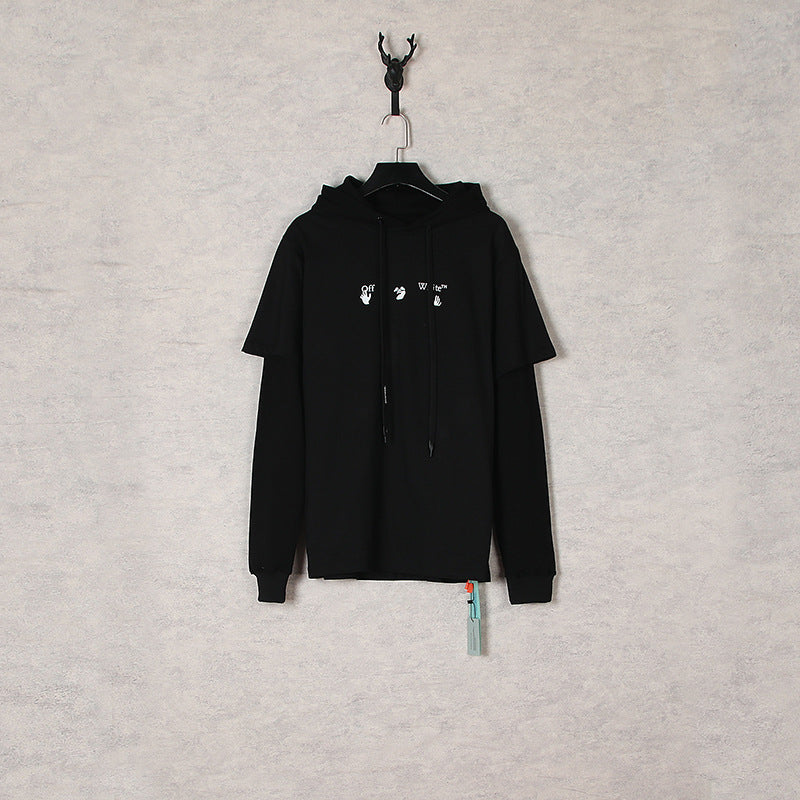 Autumn And Winter Blue Melting Arrow Fake Two-Piece Hooded Sweater