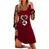 Valentine 'S Day Outfits Spring And Summer Fashion Printed Mesh Stitching Dress Women 'S Clothing
