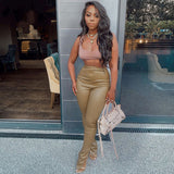 Leather Leggings Autumn and Winter High Waist Elastic Force Leather Pants Sexy Slim Fit Slit Skinny Pants