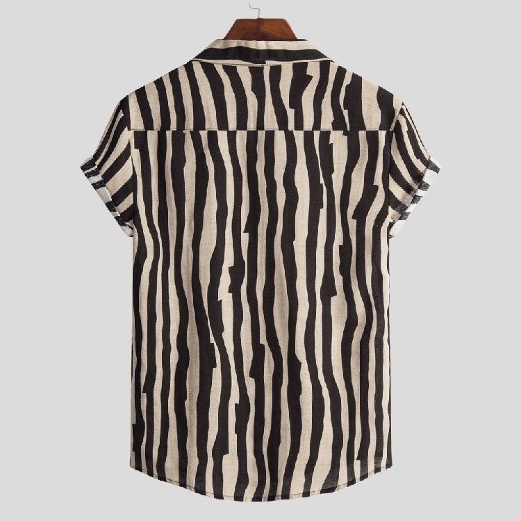 Summer Men's Cotton and Linen Stripes Short-Sleeved Shirt Large Size Fashion Casual Shirt Men Shirt