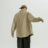 Men Shacket Long Sleeve Autumn Shirt Autumn Retro Solid Color Workwear Shirt Turn-down Collar Coat