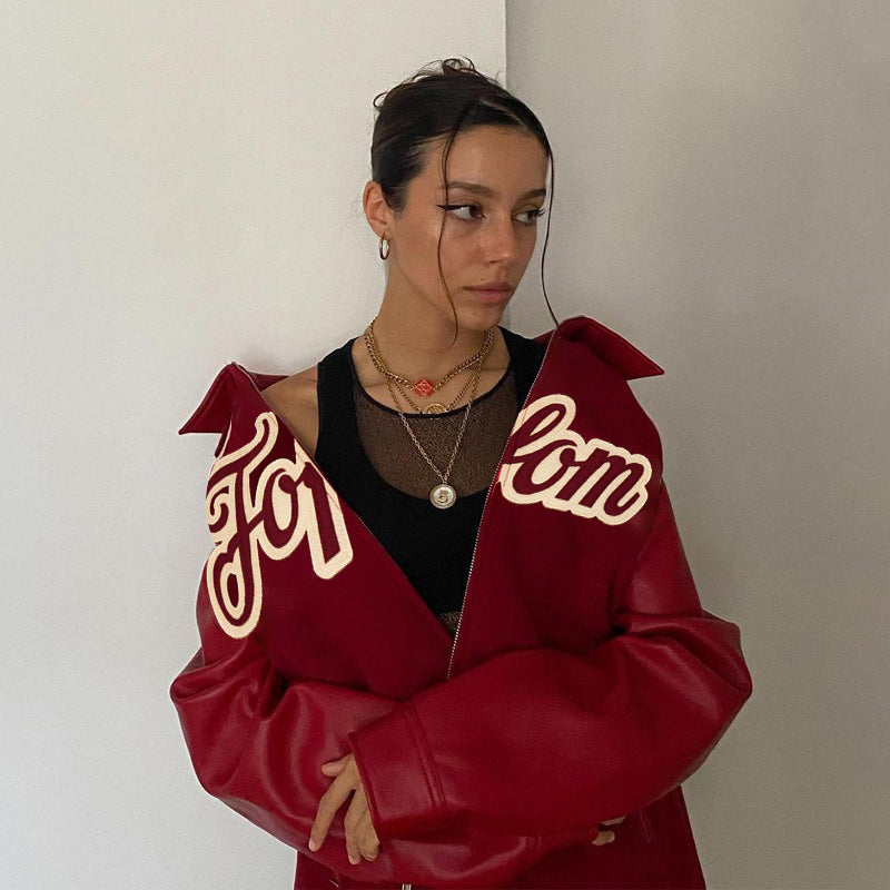 Cheerleader Letterman Jacket Letter Printed Stand Collar