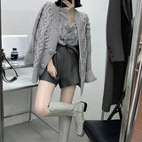 Leather Shorts Autumn and Winter Women's Elastic Waist High Waist PU Leather Shorts Boot Pants