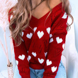 Valentine'S Day Outfits Autumn And Winter Pine Pullover V-Neck Love Off-The-Shoulder Hollow-Out Sexy Knitwear