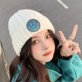 Women Beanies Autumn and Winter Smiling Face Woolen Cap Female Couple Knitted Cold Cap