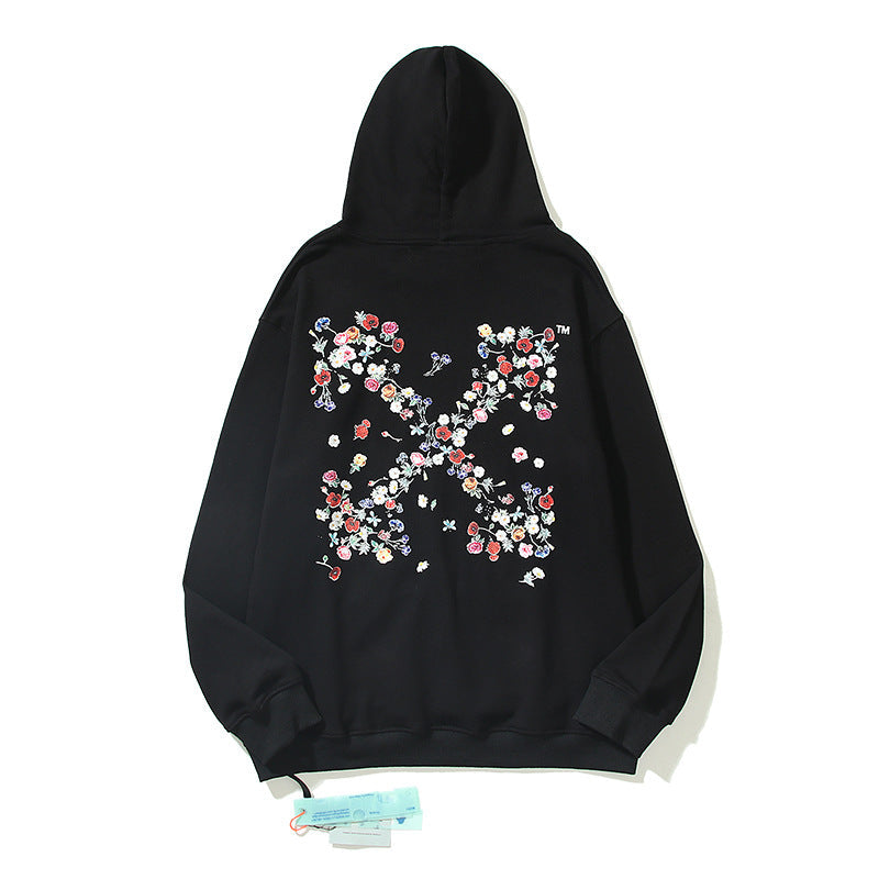 Autumn Off Arrow Print Hooded Loose Sweater Coat